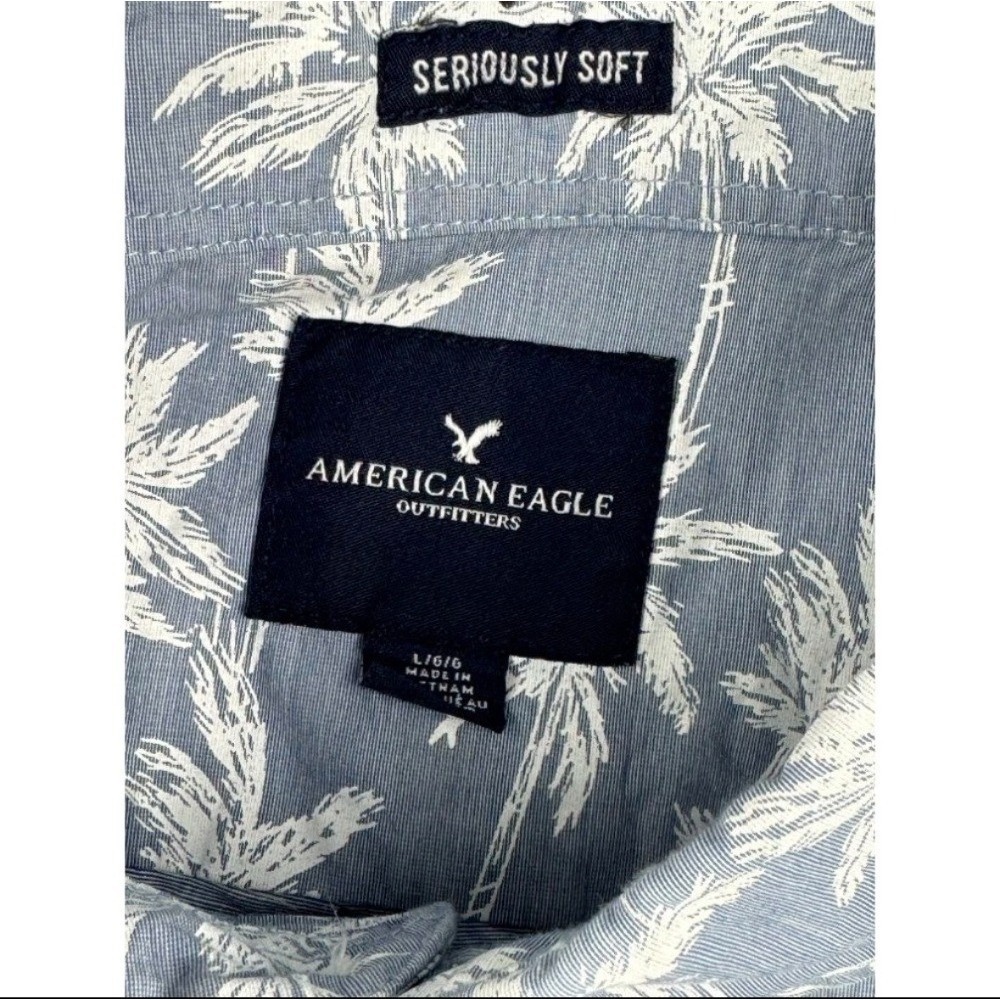 American Eagle Seriously Soft Long Sleeve Button Down Shirt Palm Tree Print Lrge - Picture 3 of 8